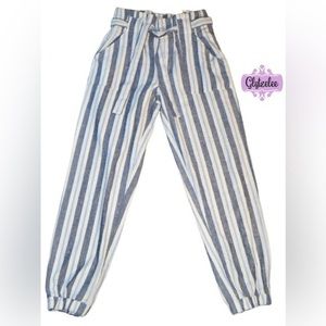 Indigo Rein Blue and White Striped Paperbag Waist Joggers